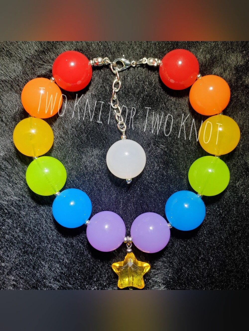 ⭐️ HANDMADE CHUNKY 20MM RAINBOW BRITE STATEMENT PET JEWELRY COLLAR ⭐️  9" - 12"